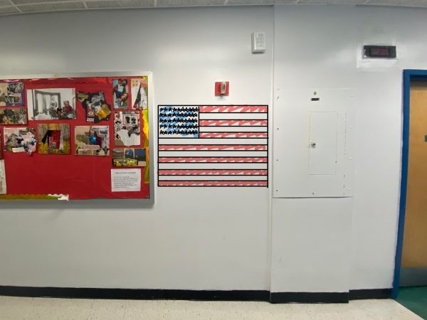 The schools hallways have empty spaces where a flag could possibly be hung.