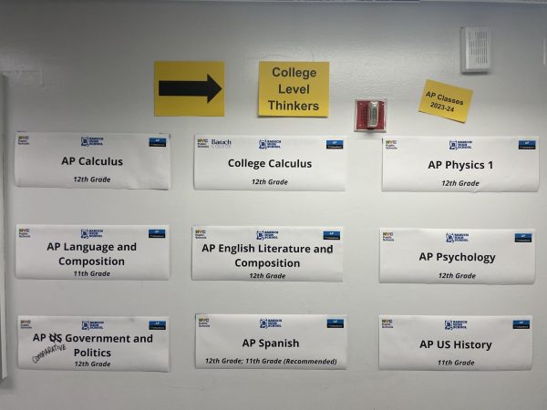 AP course offerings are displayed in a fifth floor hallway.