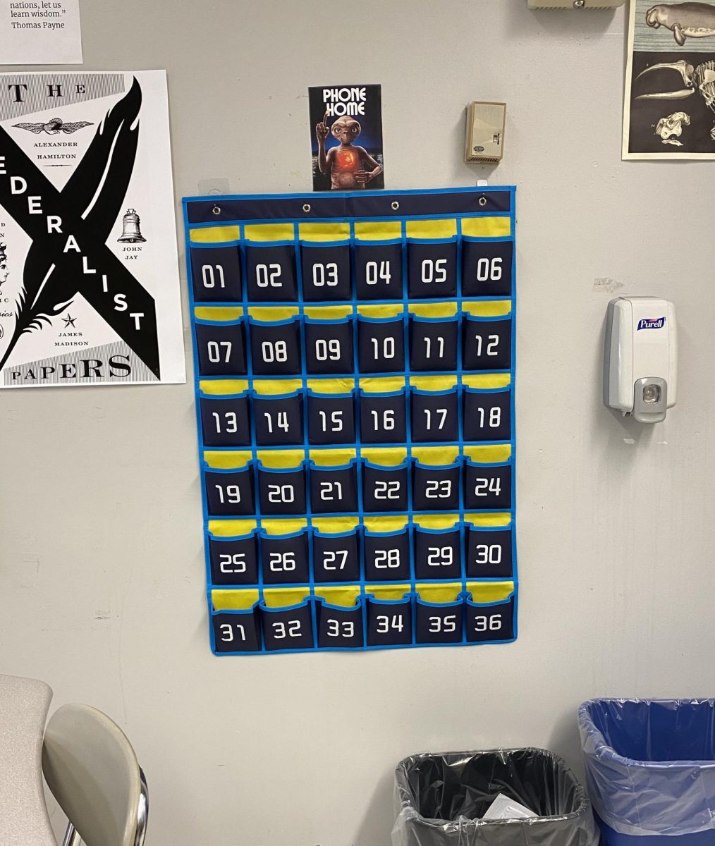 The Phone Home wall in Mr. DA's classroom