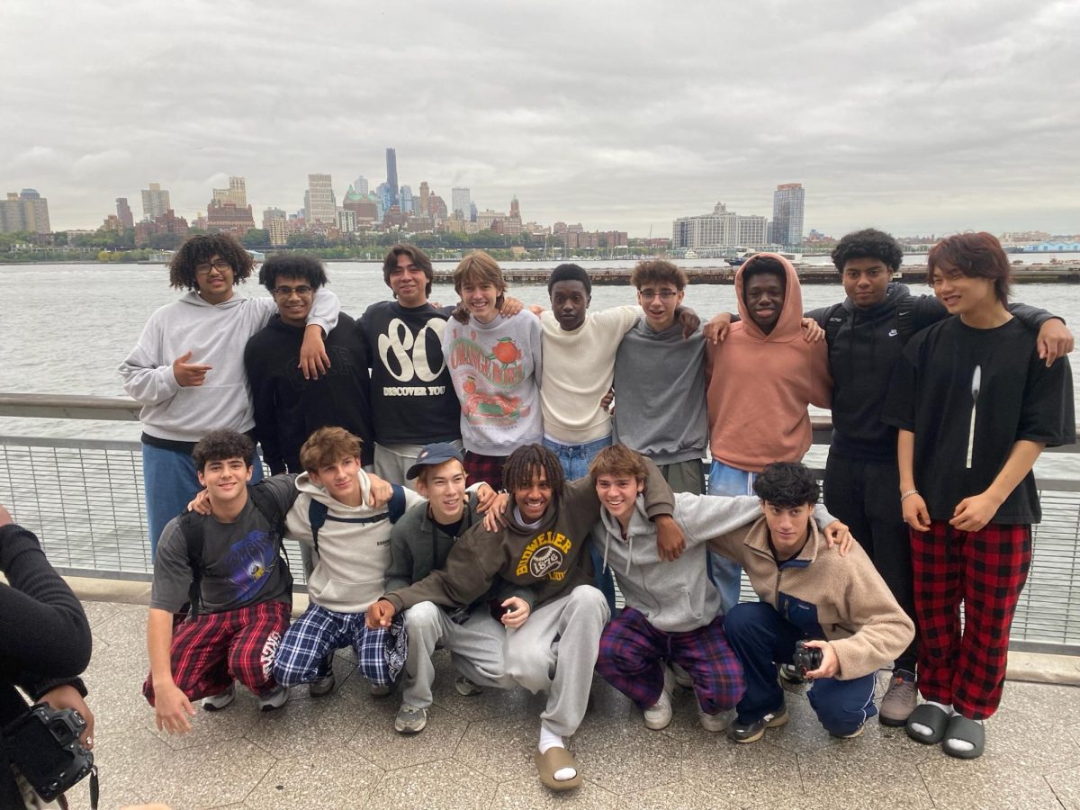 A group photo of the senior boys on the pier