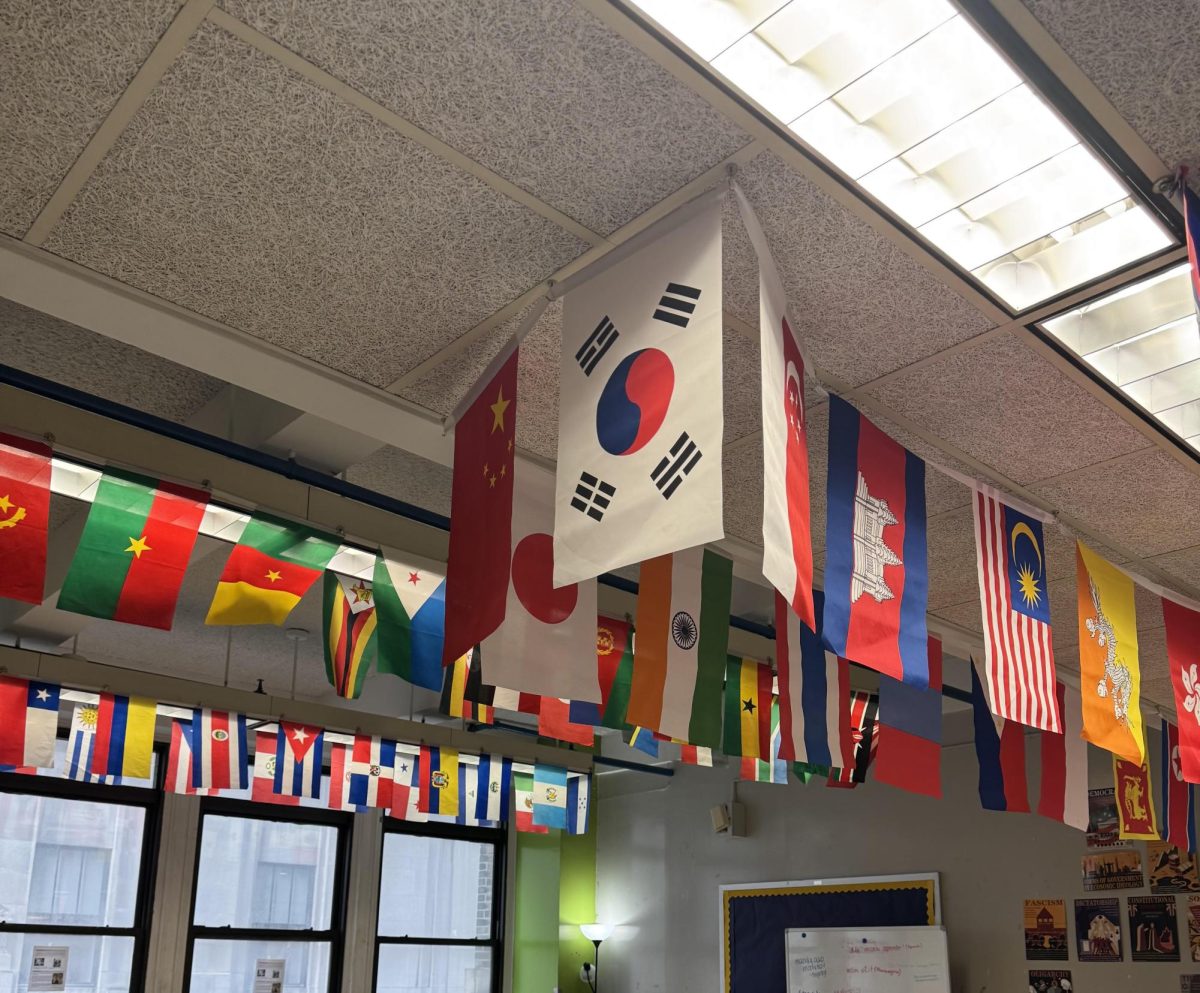 Flags in ninth and 10th grade global history classroom.