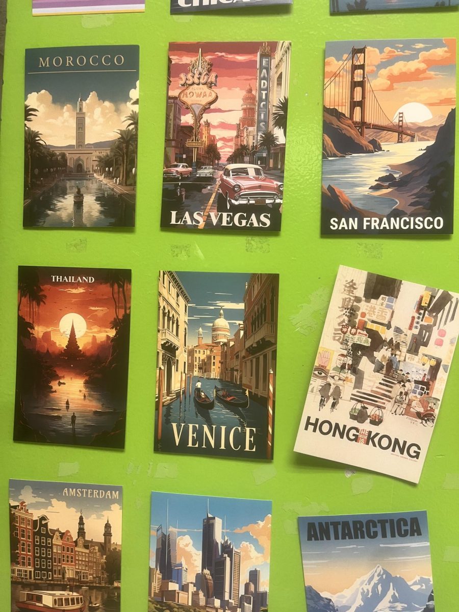 Photo of different places around the world from a history classroom.