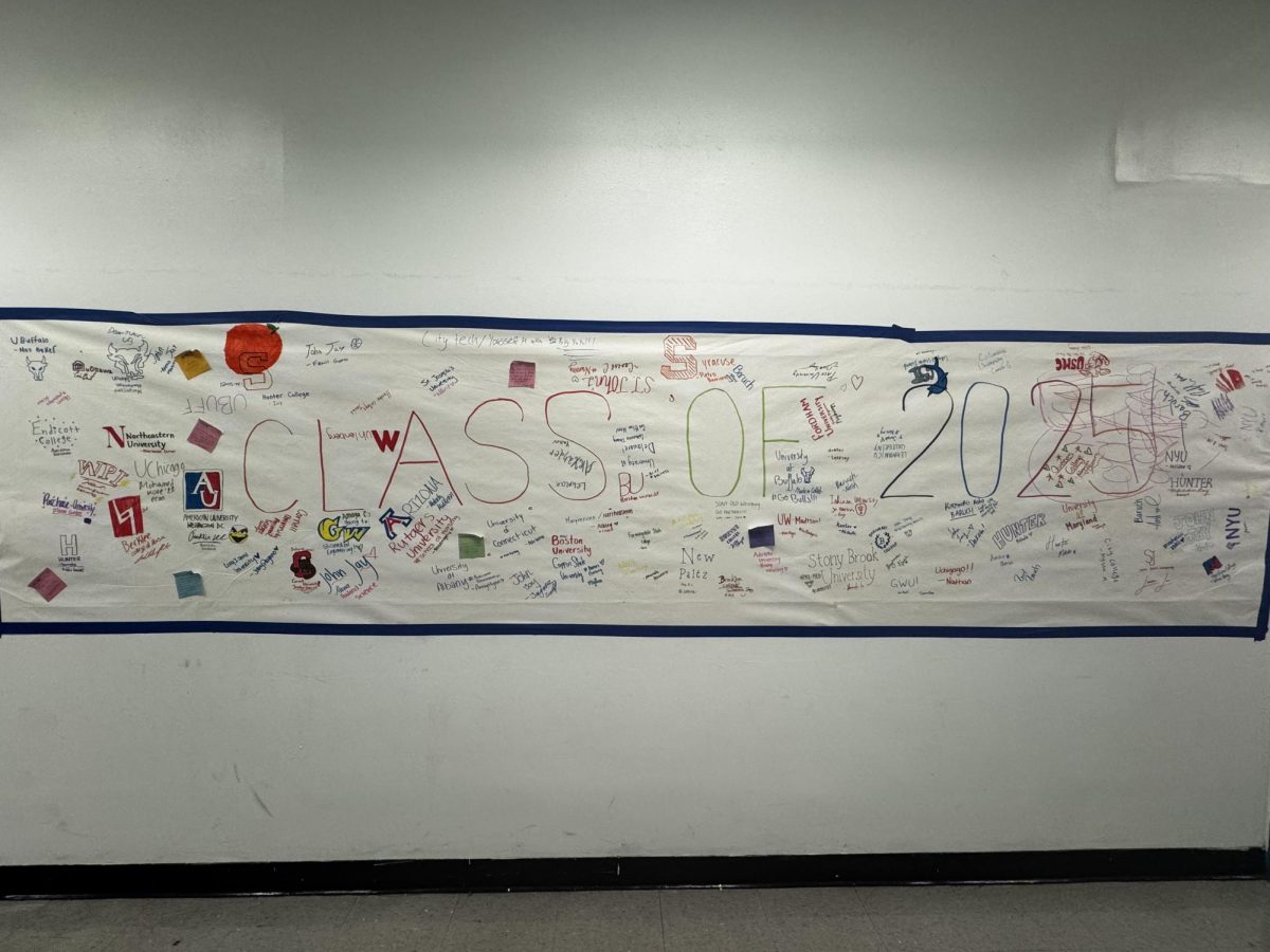 Class of 2025 poster with students' college decisions. 