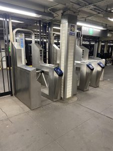 Photograph of a turnstile.