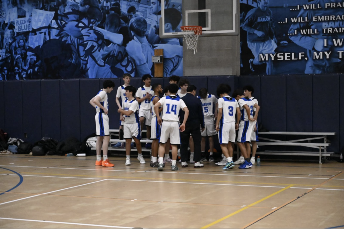 Baruch Boys Varsity Basketball team during their victory over NEST+M.
