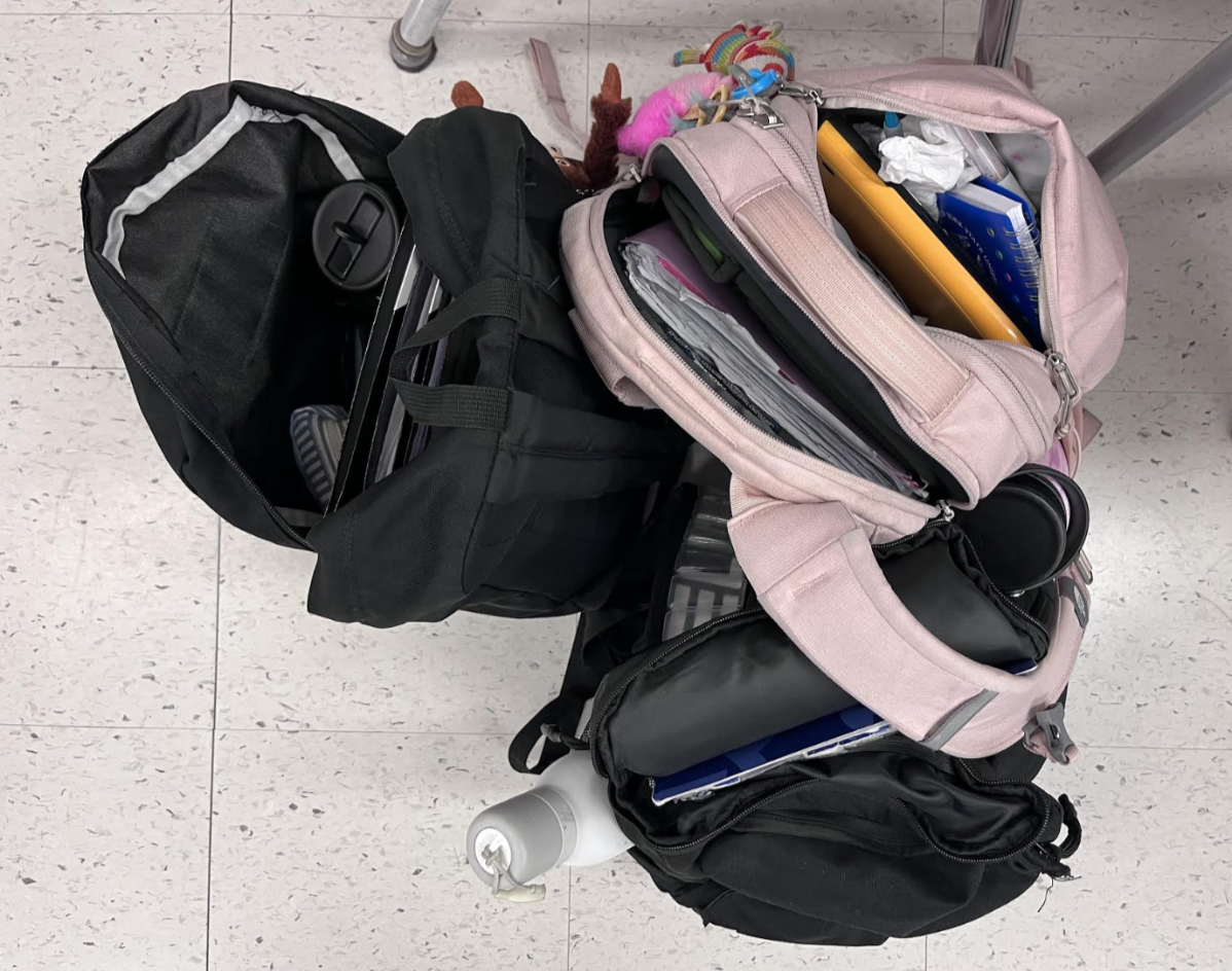 Photograph of the insides of student’s backpacks 